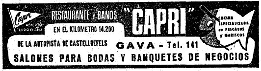 Anunci del restaurant-balneari Capri de Gav Mar publicat al diari La Vanguardia el 19 de Desembre de 1965